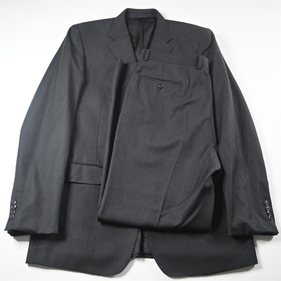 Pronto Uomo 44L 38x34 Gray Striped 100% Wool Mens Jacket Pants‎ Suit